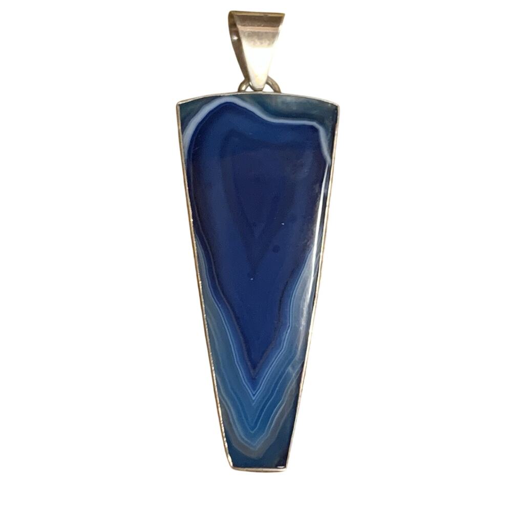 Obsidian Brand Pendant Sterling Silver & Blue Agate Statement Piece